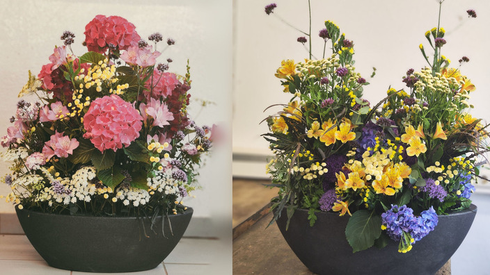 zwei sommerliche Blumengestecke
